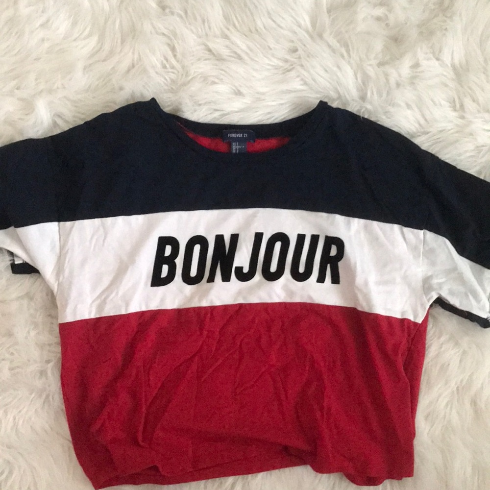 color block ‘bonjour’ crop top